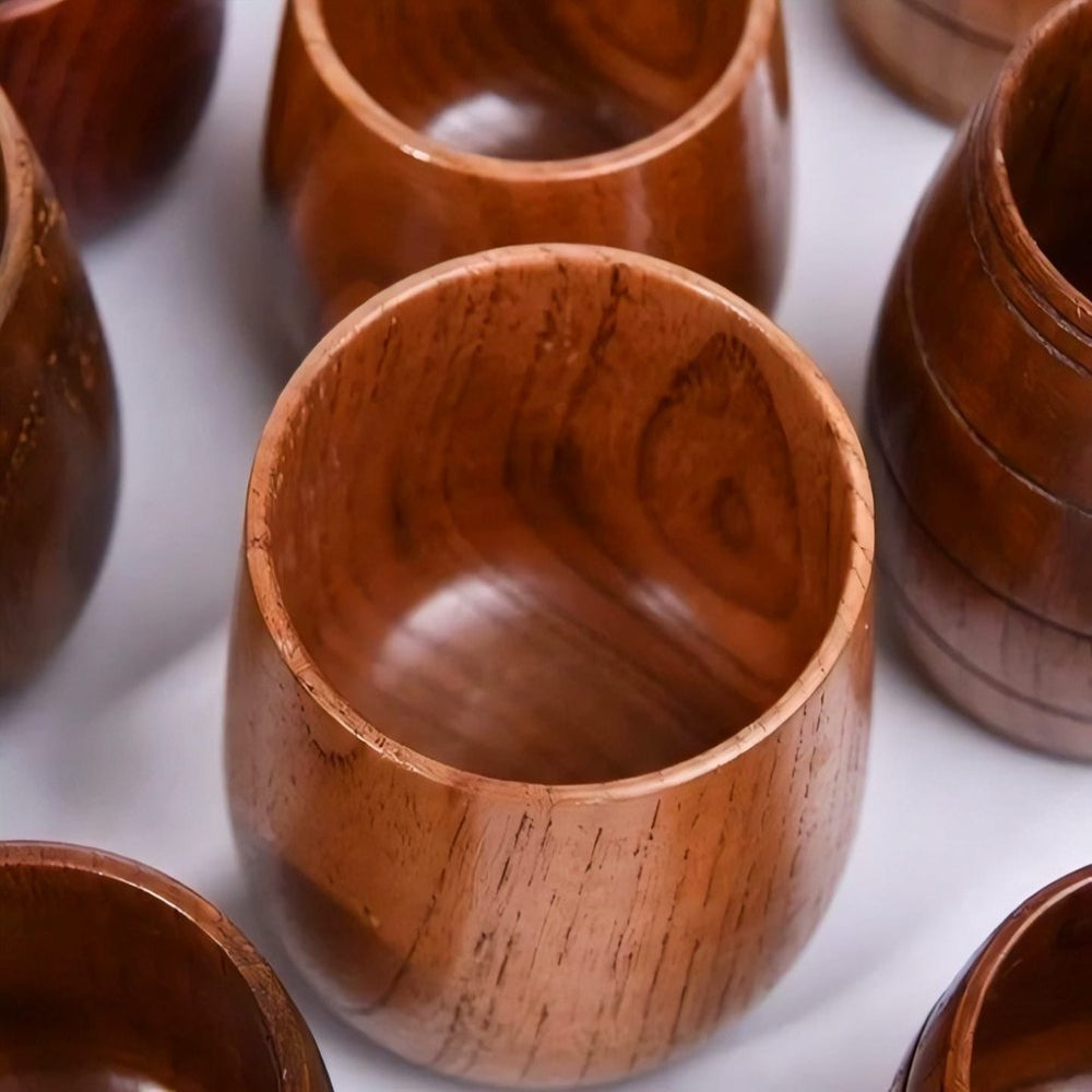 Handcrafted Solid Wood Tea Cup - Natural Grain