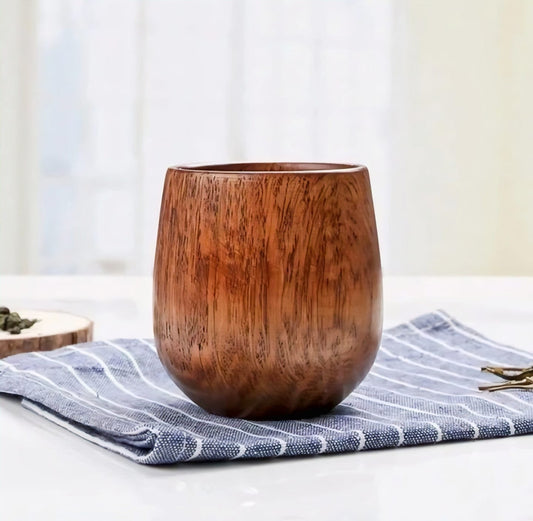 Handcrafted Solid Wood Tea Cup - Natural Grain