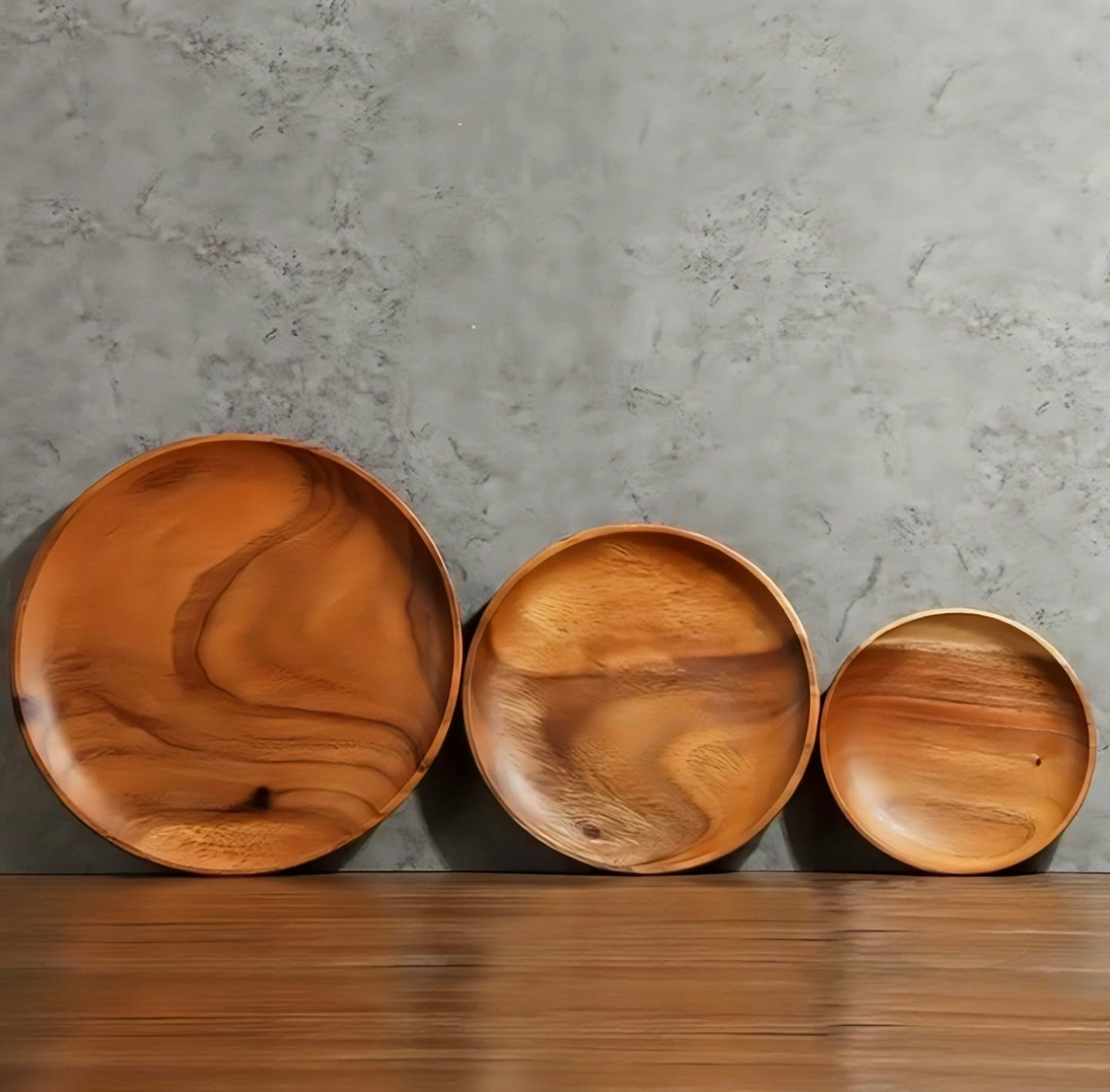 Handcrafted Acacia Wood Plate Set - Nested Trio