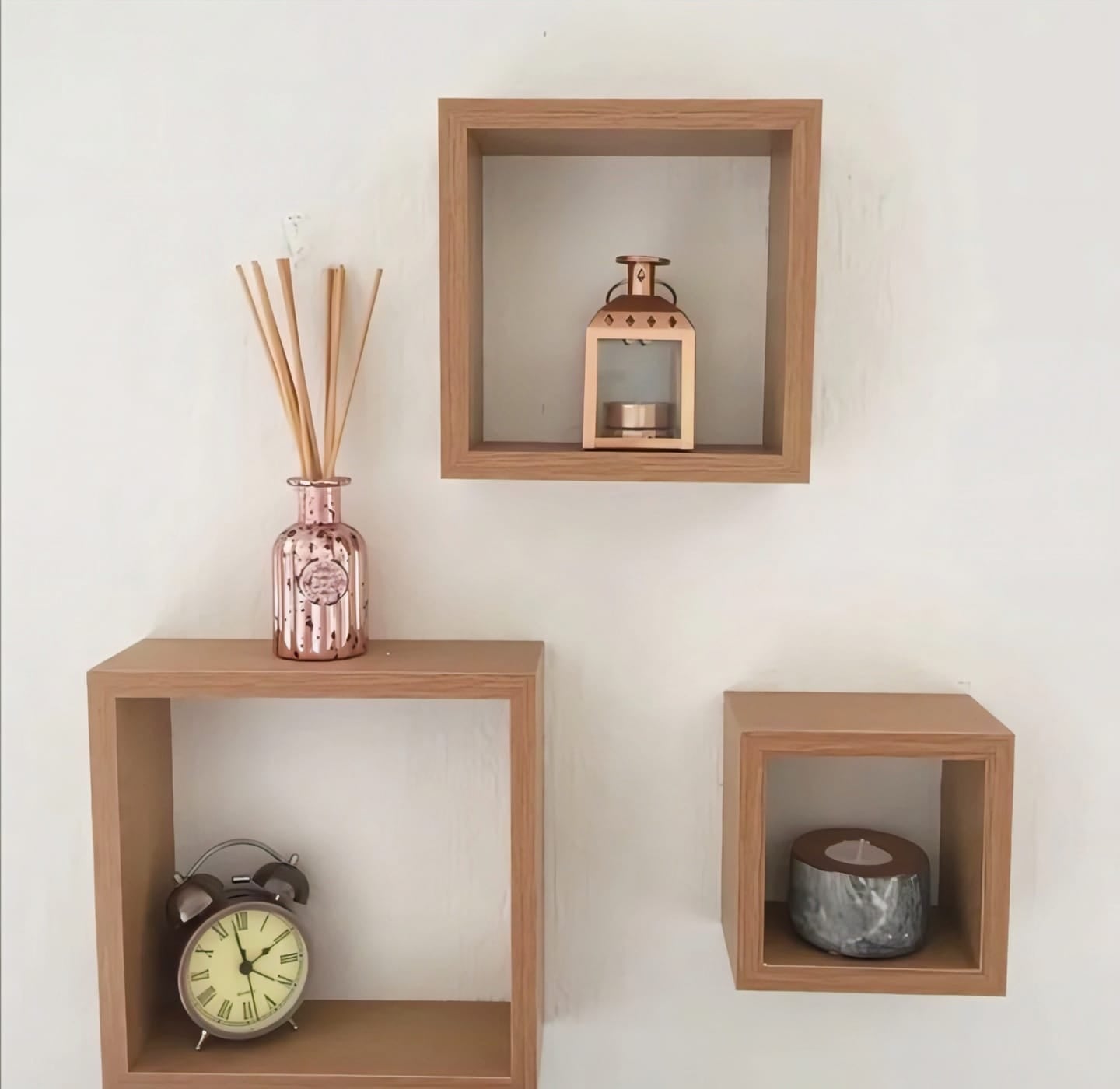 Handcrafted Acacia Wood Floating Cube Shelves - Set of 3