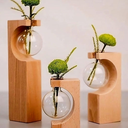 Modern Wooden Propagation Station with Glass Bulb