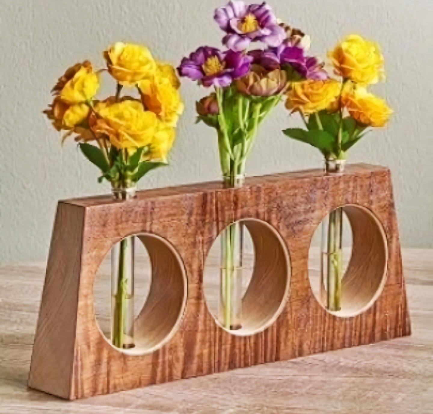 Modern Wooden Triple Tube Vase