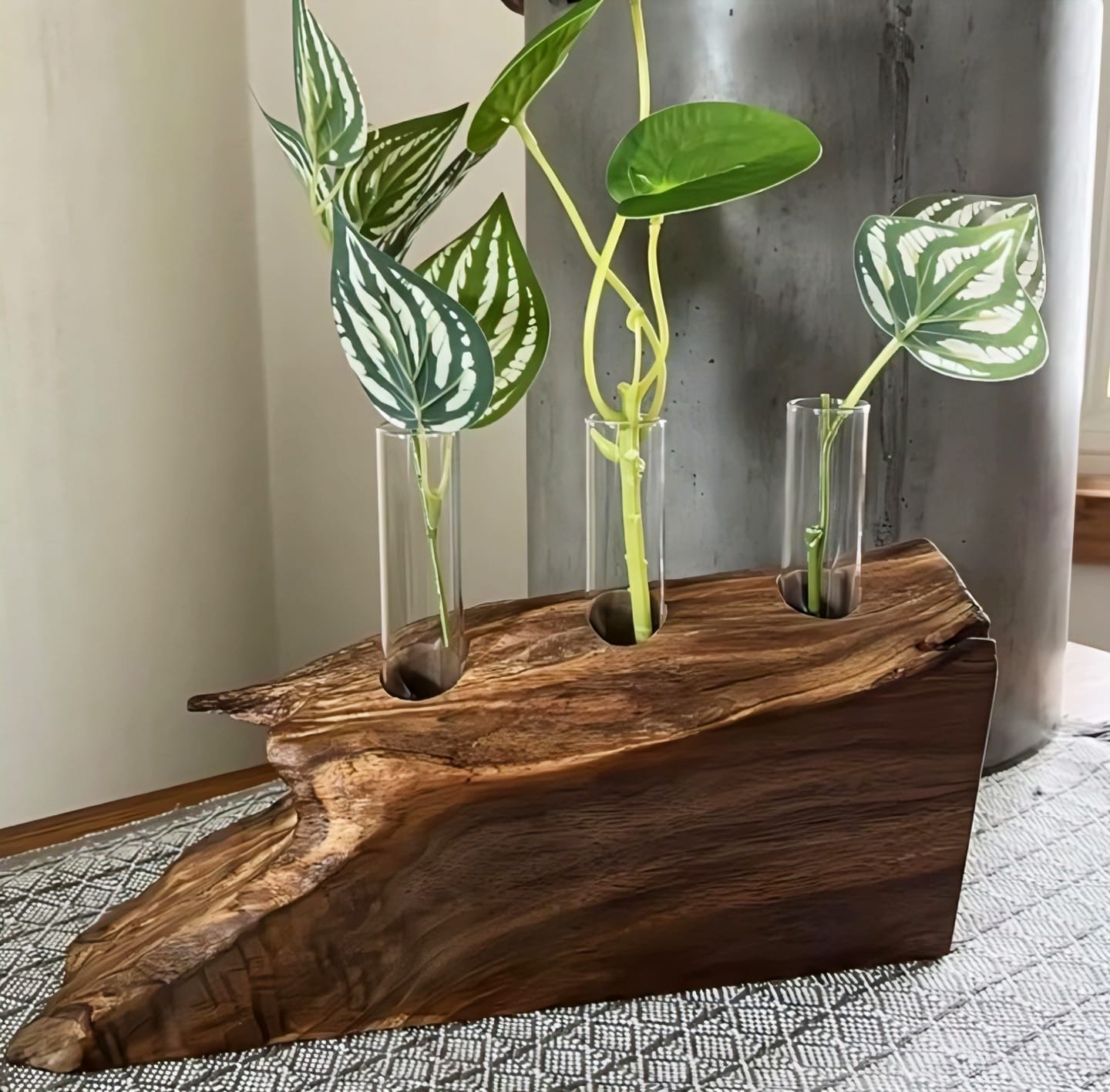Live-Edge Wooden Triple Tube Planter