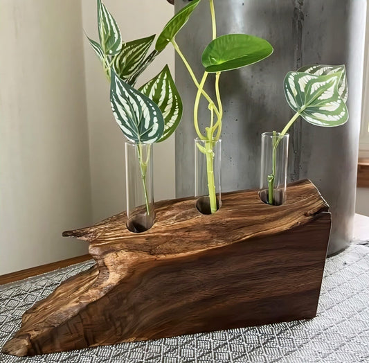 Live-Edge Wooden Triple Tube Planter