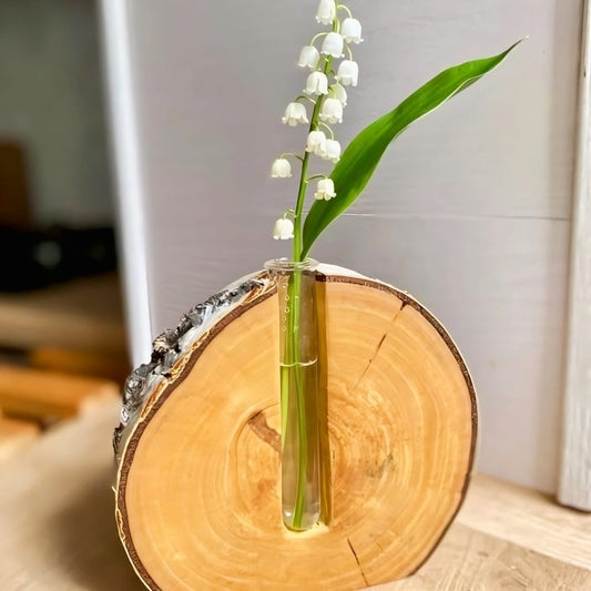 Tree Ring Log Slice Bud Vase with Glass Tube
