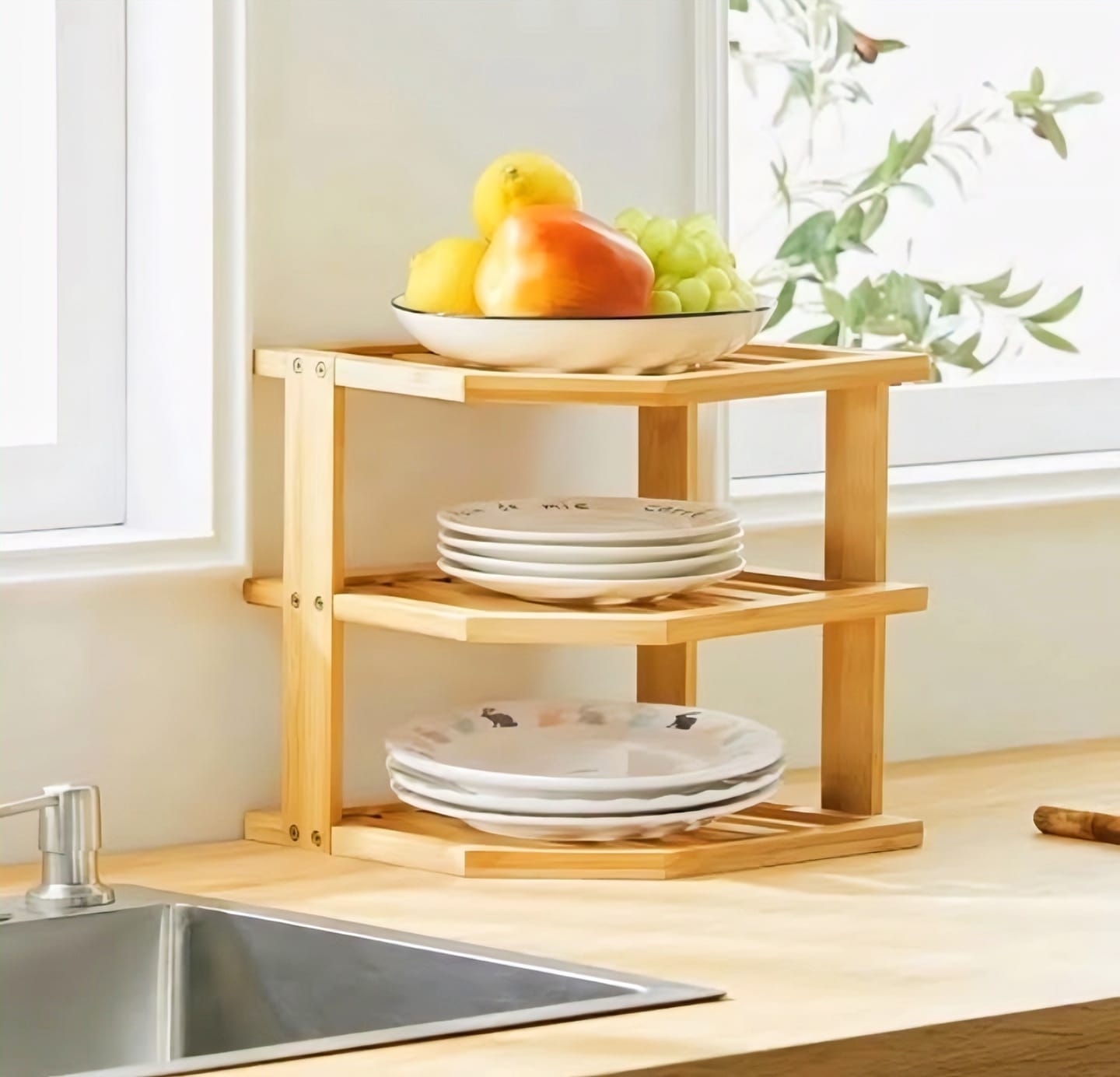 3-Tier Wooden Corner Shelf Rack