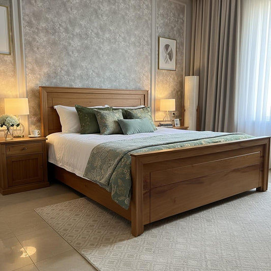 Solid Acacia Wood Panel Bed Frame