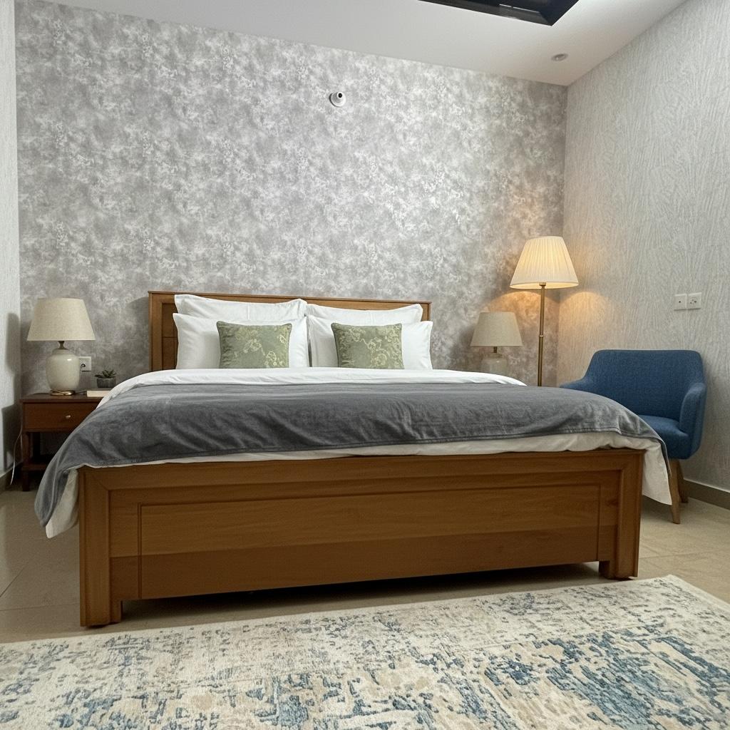 Solid Acacia Wood Panel Bed Frame