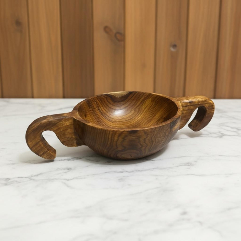 Handcrafted Double Handle Acacia Wood Serving Bowl
