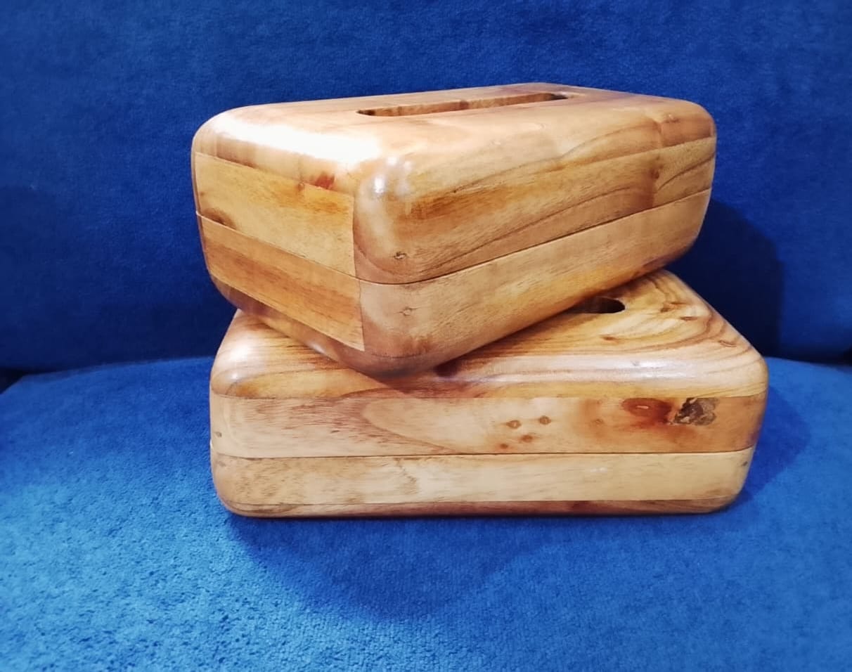 Handcrafted Wooden Tissue Box Set - Hinge Lid Design