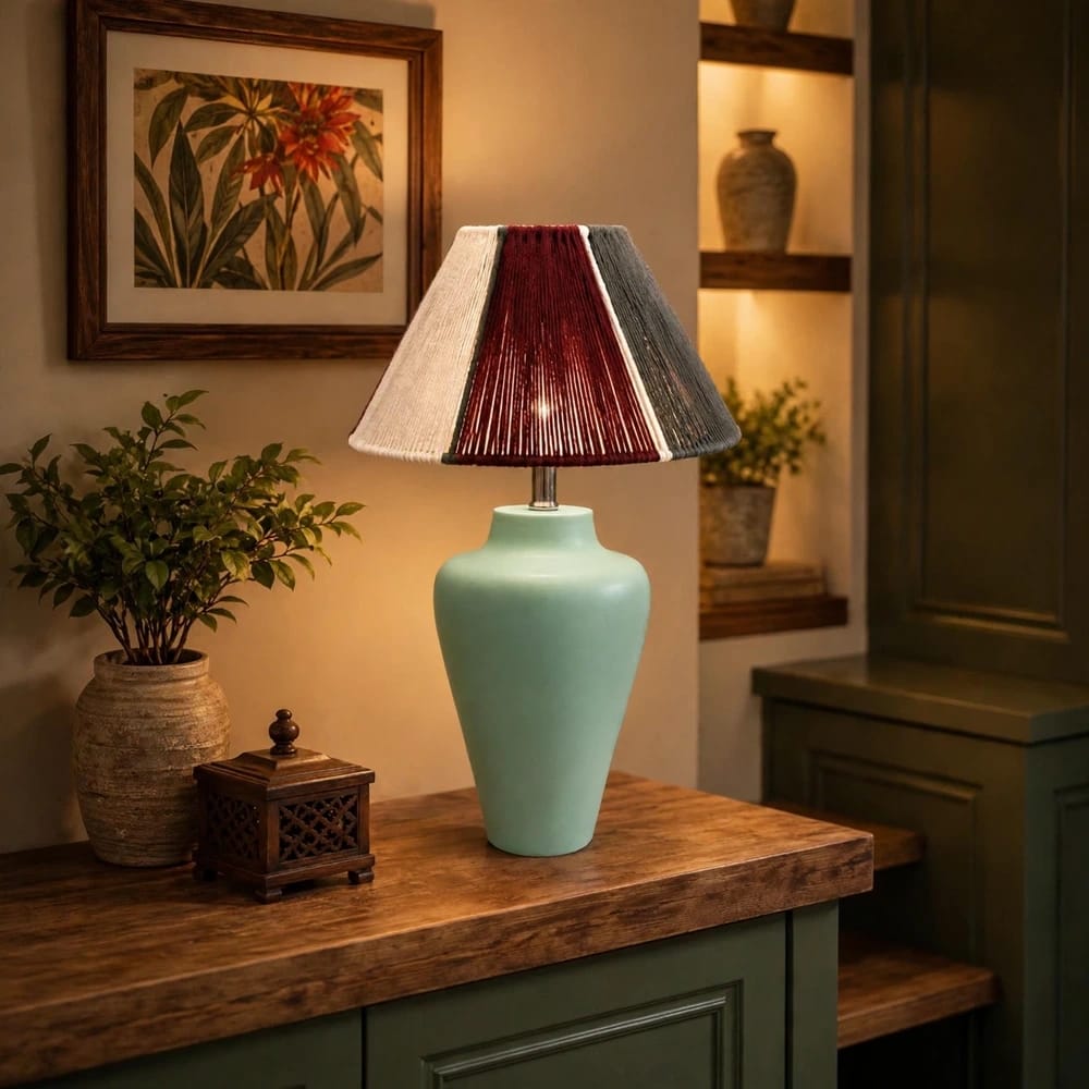 Trio - Solid Wood Table Lamp with Handwoven String Shade