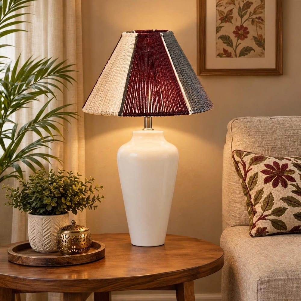 Trio - Solid Wood Table Lamp with Handwoven String Shade