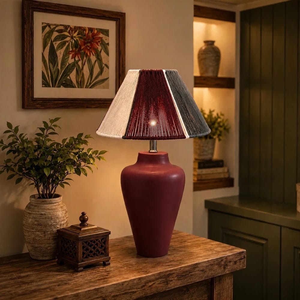 Trio - Solid Wood Table Lamp with Handwoven String Shade