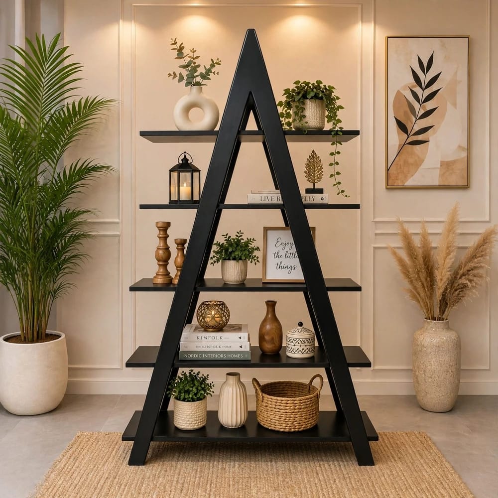 Apex - Solid Wood A-Frame 5 Tier Display Shelf - Bookshelf &amp; Decor Stand