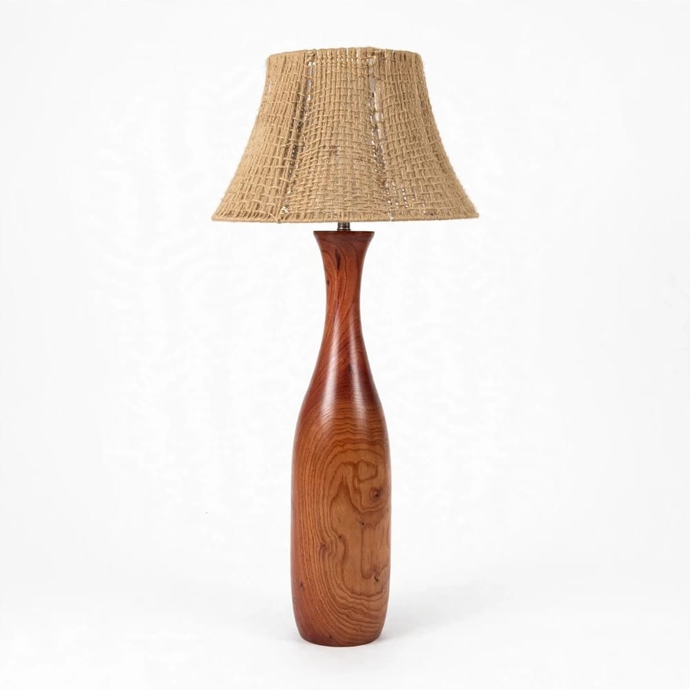 Vase - Solid Wood Bottle Floor Lamp with Handwoven Rattan Shade