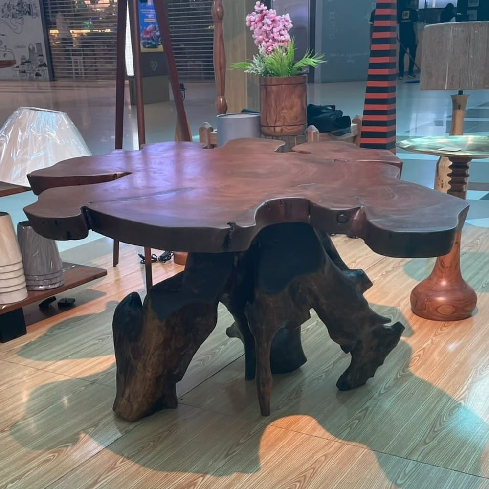 Natural Live Edge Root Coffee Table - Solid Wood Slab Table