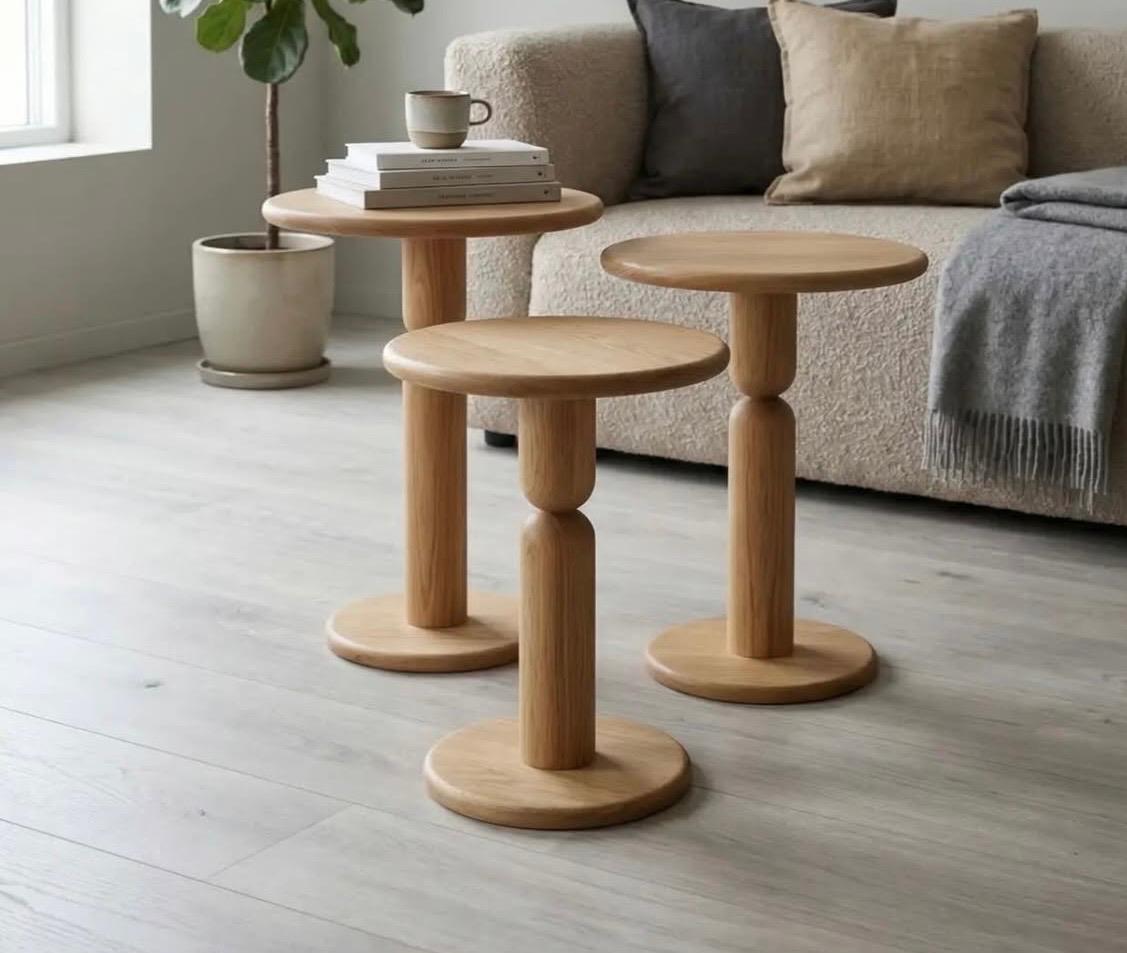 Scandinavian Style Wooden Nesting Side Tables – Set of 3