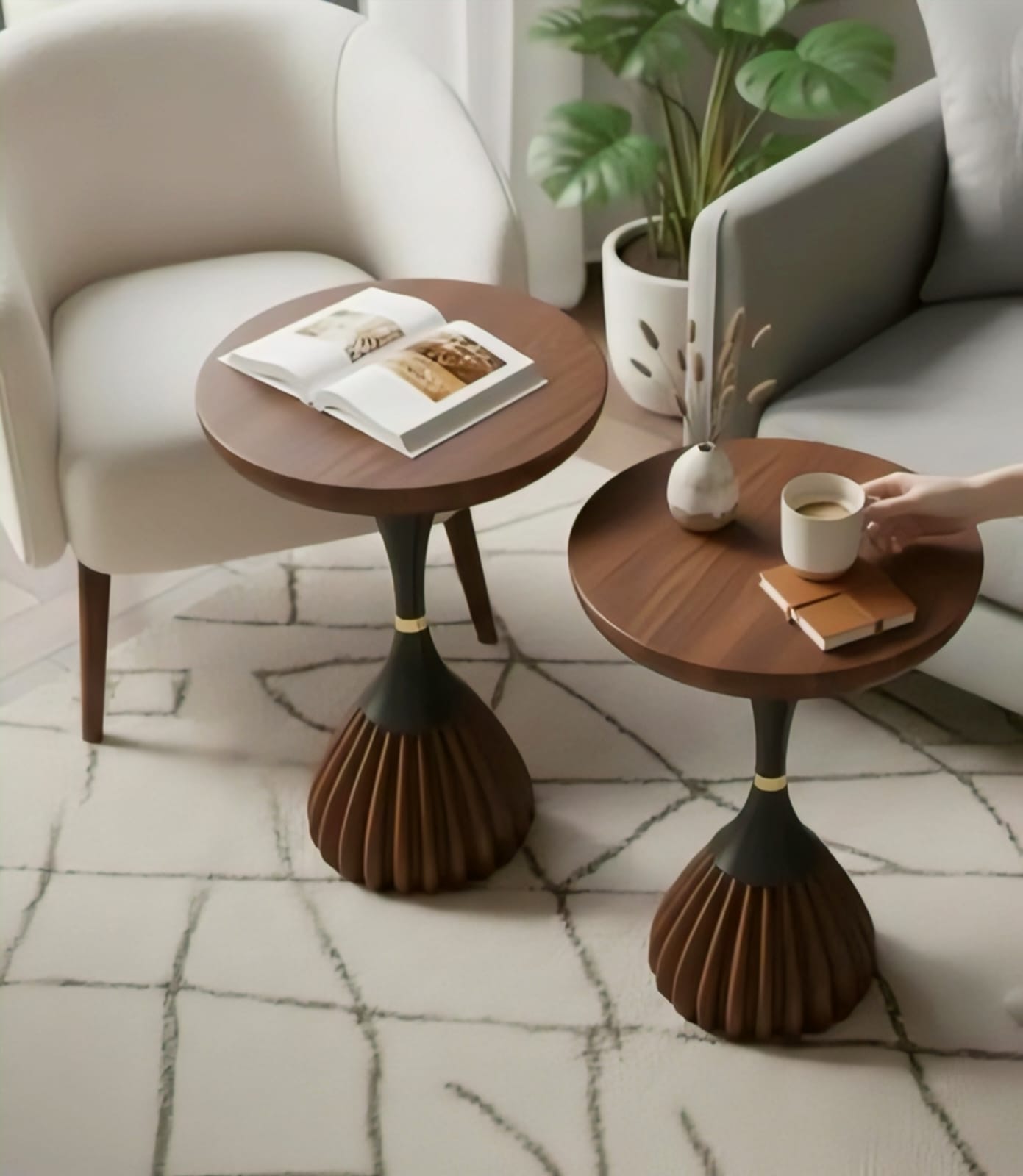 Modern Sculptural Wooden Side Table