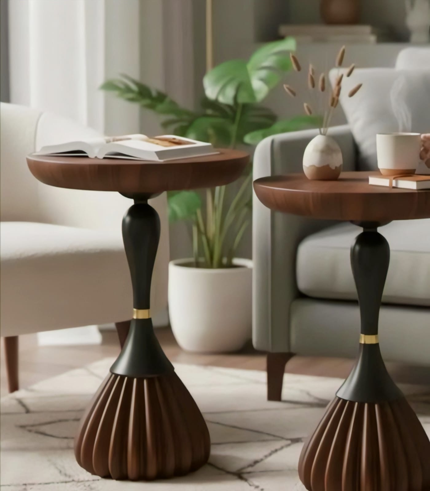 Modern Sculptural Wooden Side Table