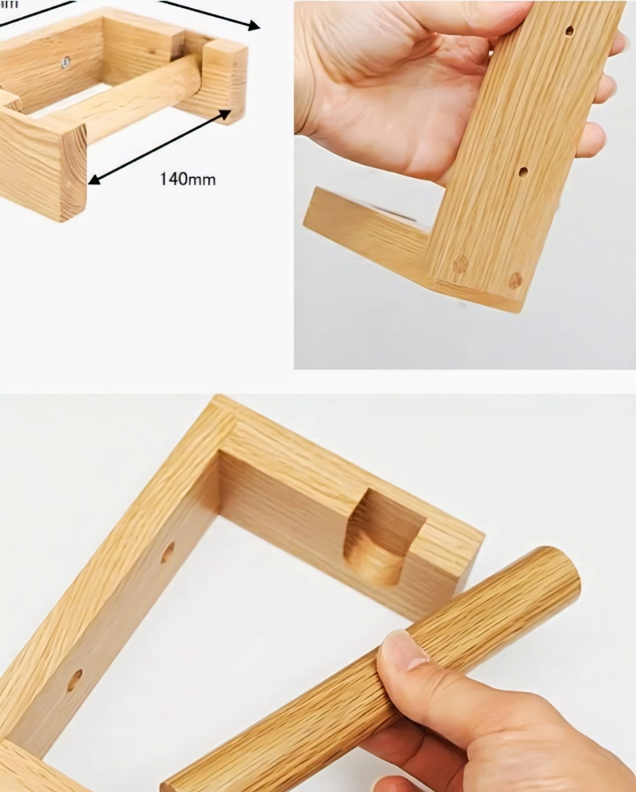 Artisan Solid Wood Wall Mount Tissue Roll Holder - Minimalist Bathroom Decor