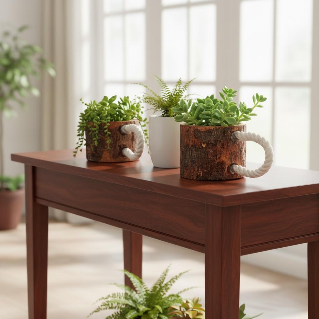 Rustic Handcrafted Wood Log Planter Collection - Mug & Basket Style