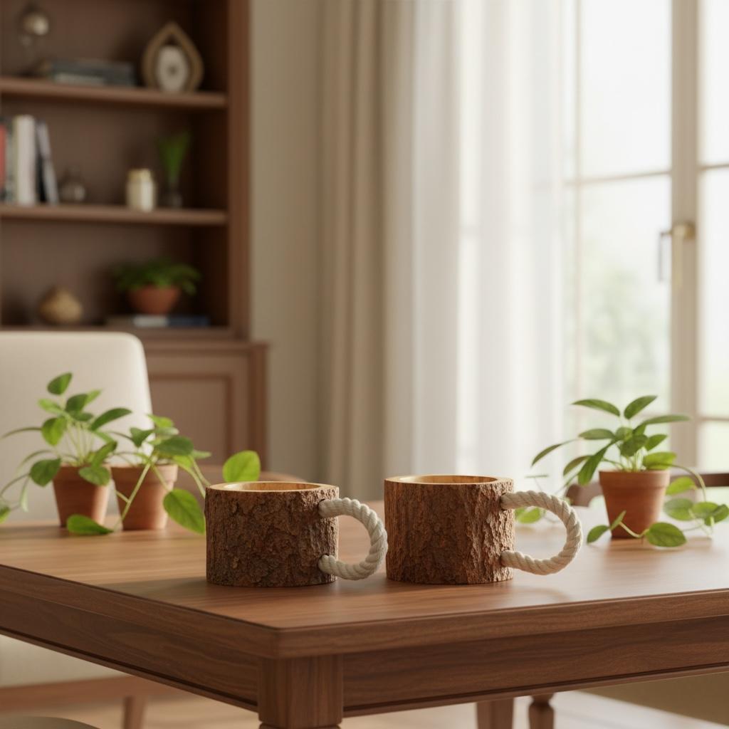 Rustic Handcrafted Wood Log Planter Collection - Mug & Basket Style