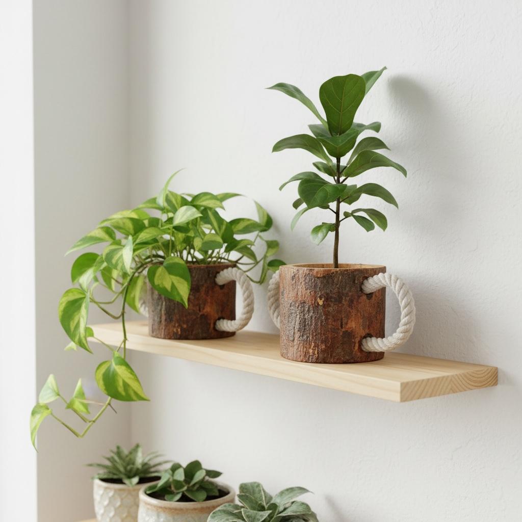 Rustic Handcrafted Wood Log Planter Collection - Mug & Basket Style