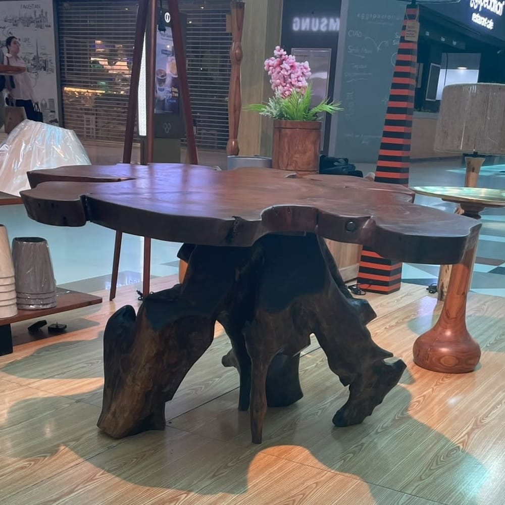 Natural Live Edge Root Coffee Table - Solid Wood Slab Table