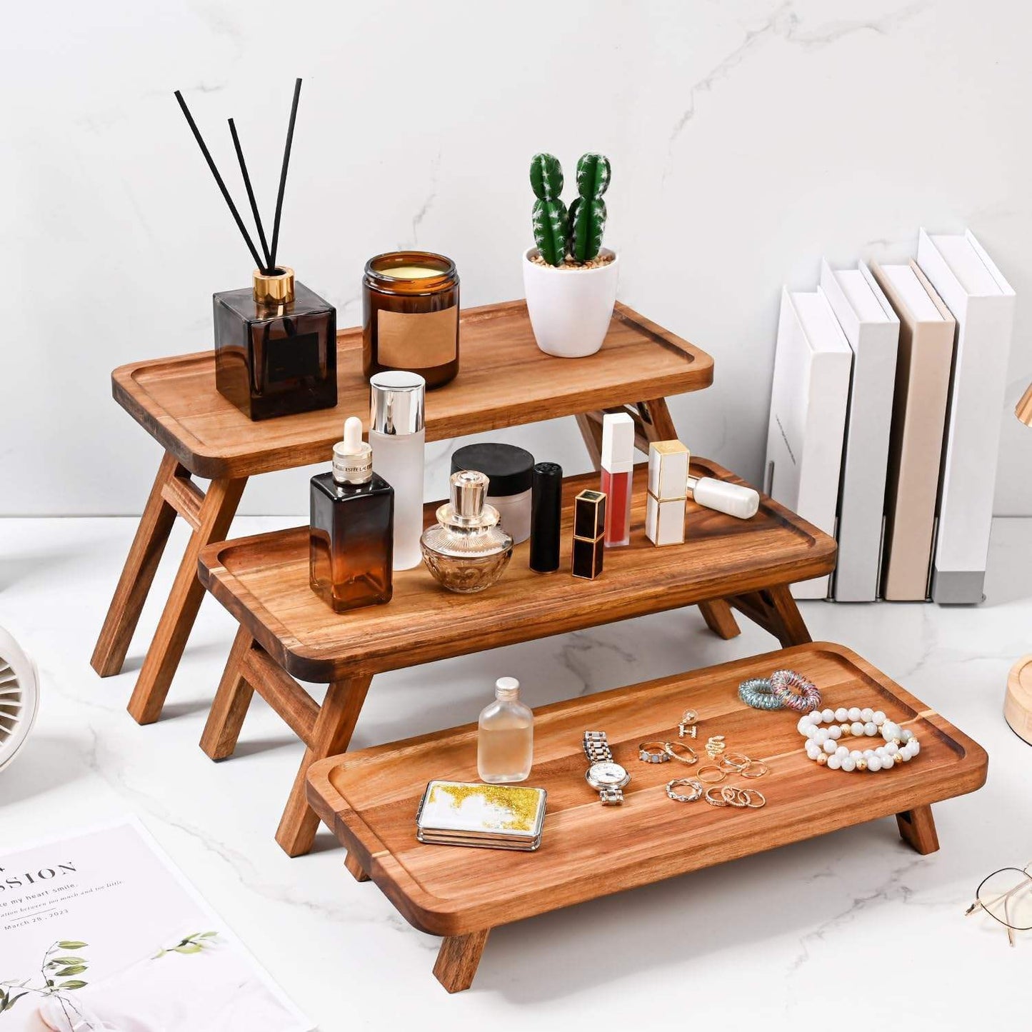 Beautiful 3 Tier- Foldable Wooden Serving Platters
