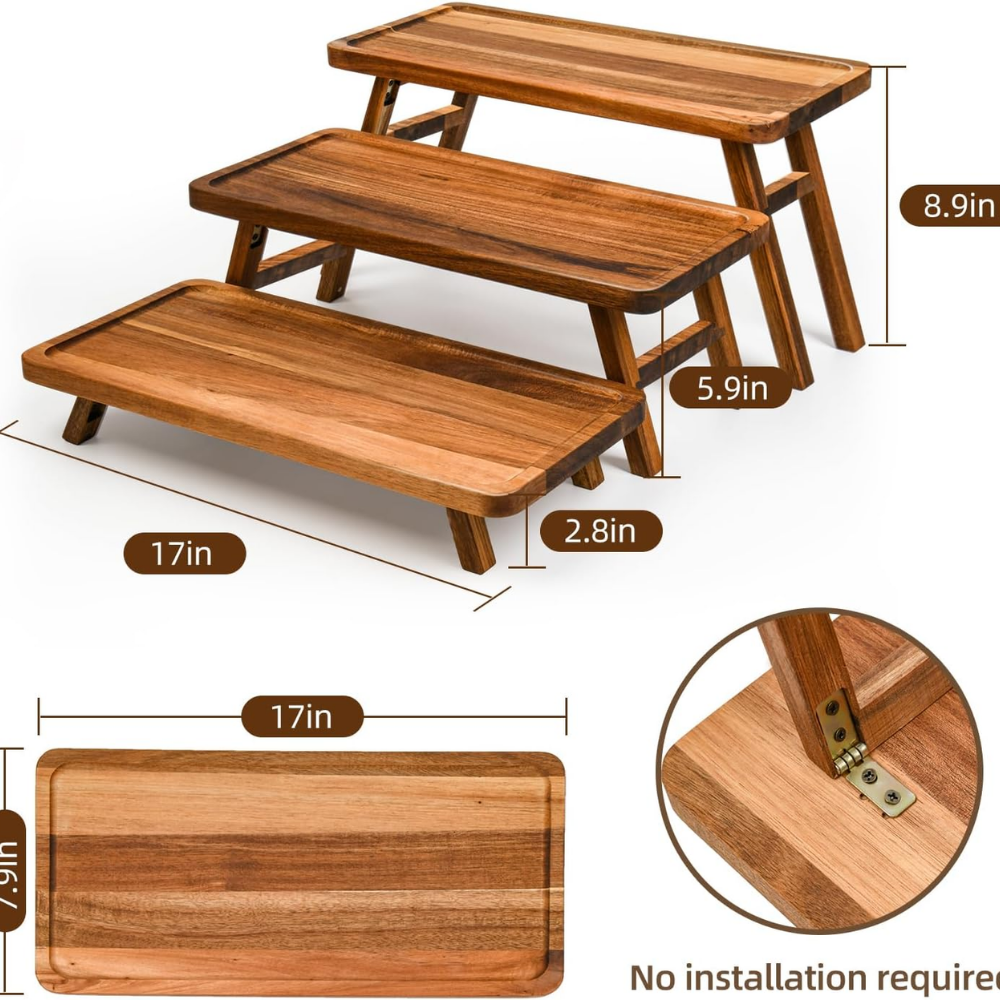 Beautiful 3 Tier- Foldable Wooden Serving Platters