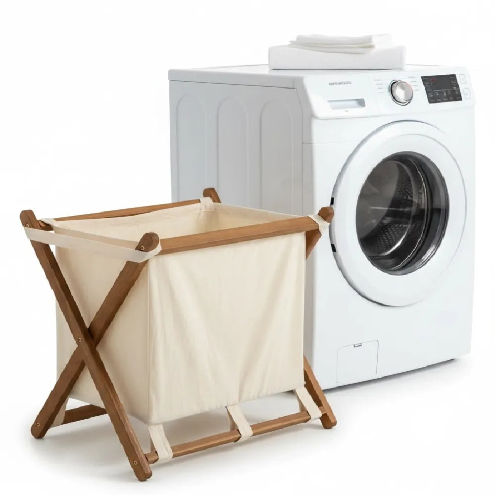 Folding Wooden Jute Laundry Basket- Mutiple Uses