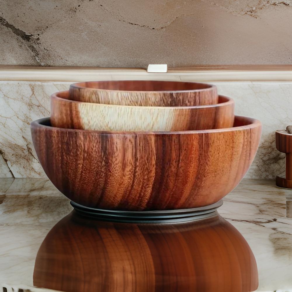 Set of 3 Wooden Acacia Bowls