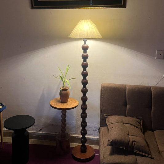 Acacia Brown Wooden Floor Lamp-Ball Design