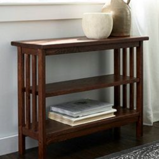 Modern Slat Side Console Table – Solid Wood with Open Shelving