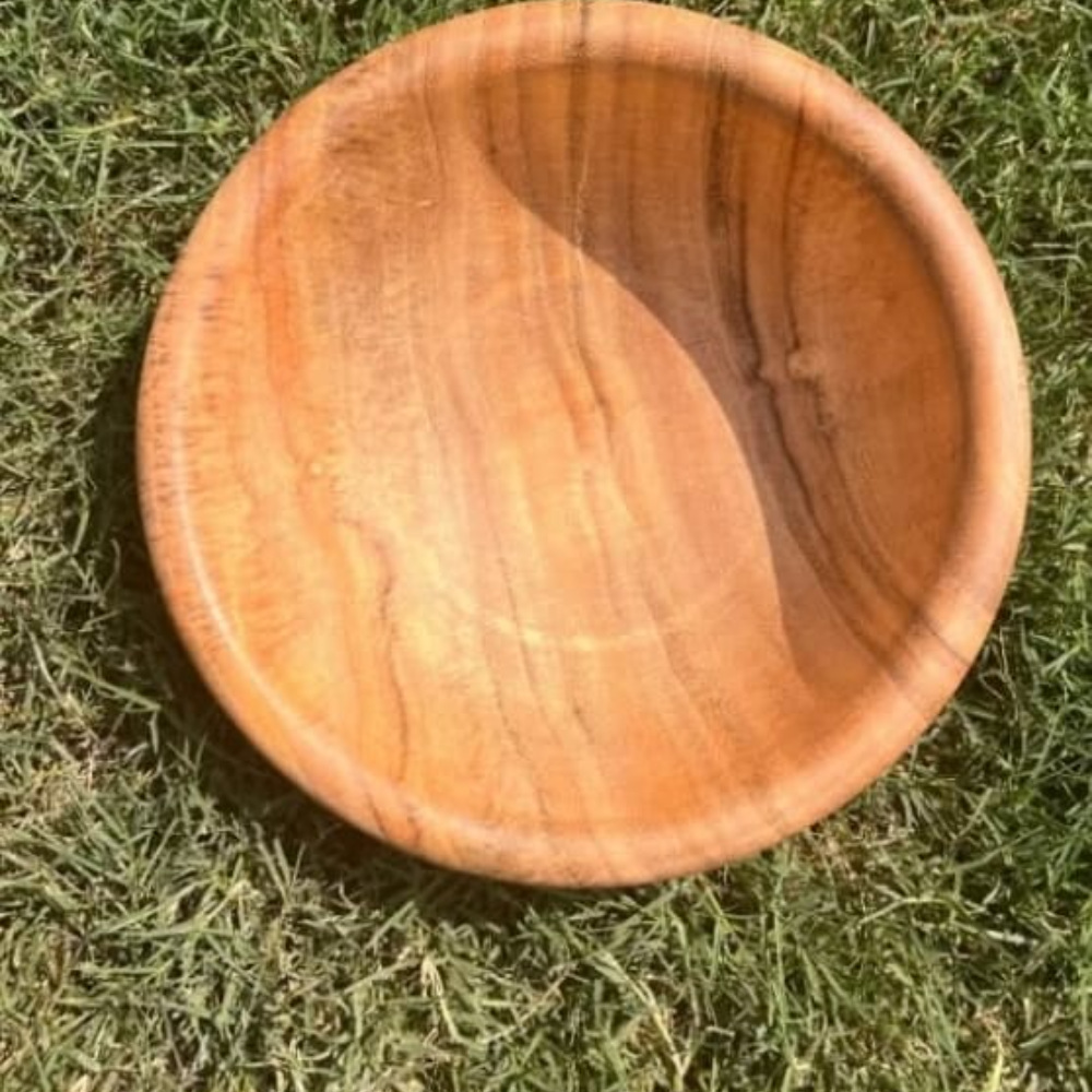 Handcrafted Multi-Purpose Wooden Bowl – Layered Outer Design in Natural Finish