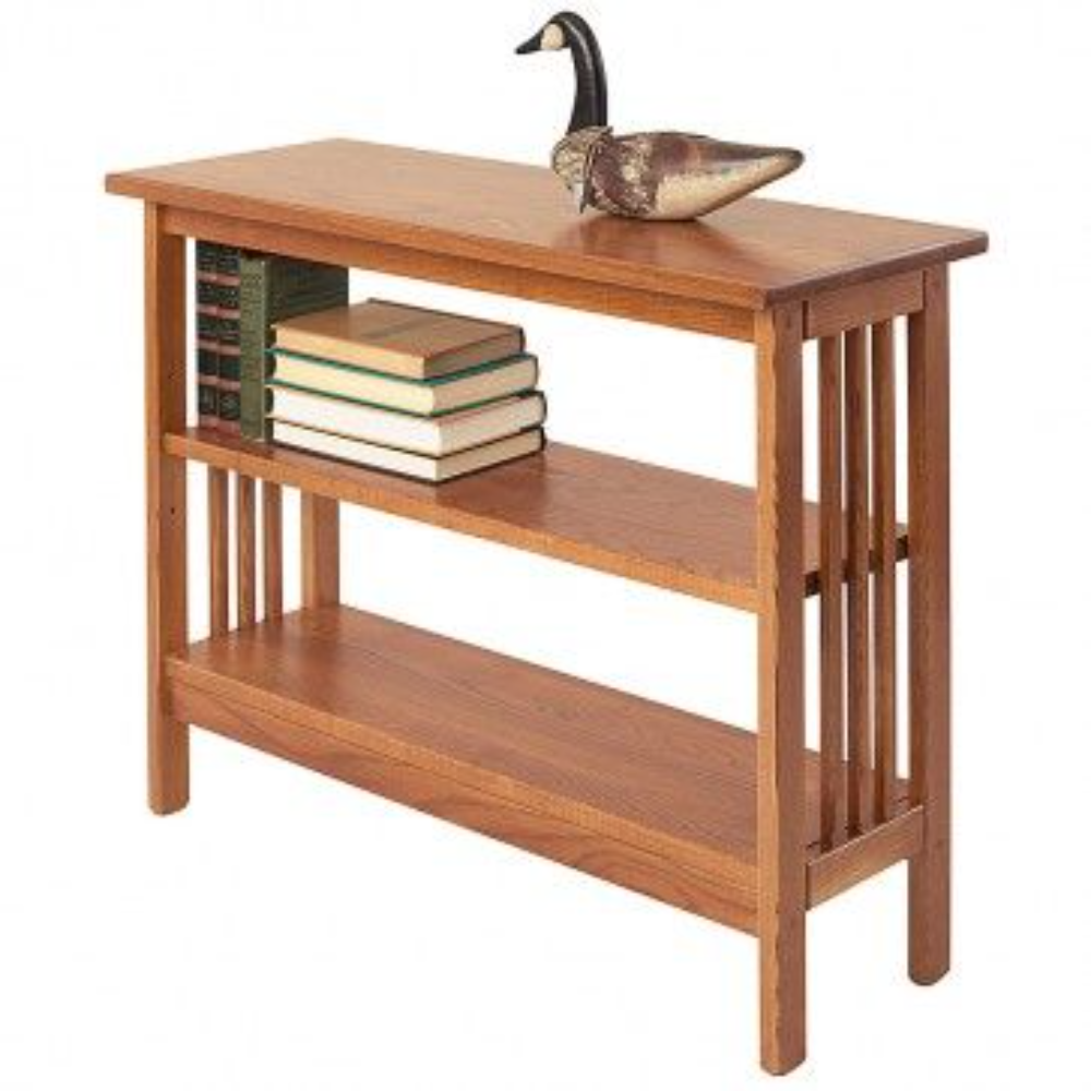 Modern Slat Side Console Table – Solid Wood with Open Shelving