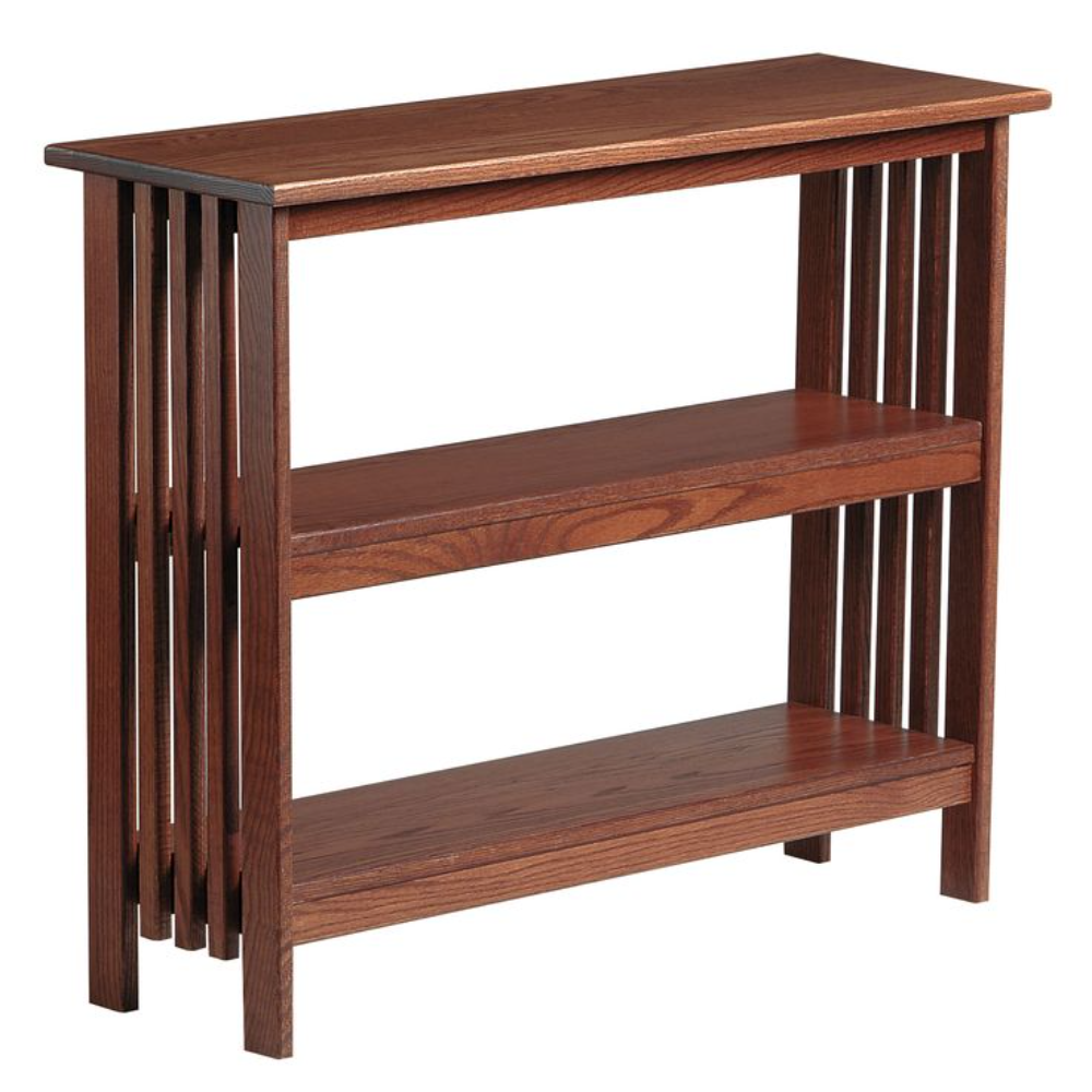 Modern Slat Side Console Table – Solid Wood with Open Shelving