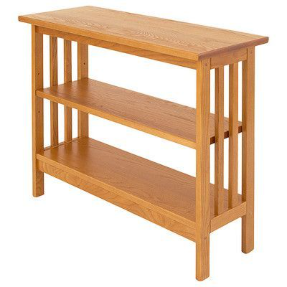 Modern Slat Side Console Table – Solid Wood with Open Shelving