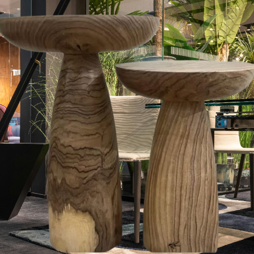 Sculpted Wooden Pedestal Tables – Set of 2 Organic Modern Accent Stands