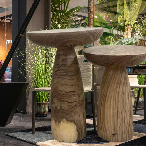 Sculpted Wooden Pedestal Tables – Set of 2 Organic Modern Accent Stands