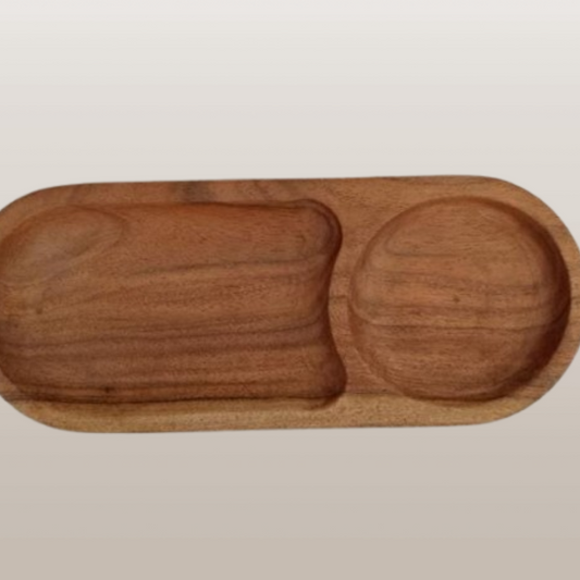 Dual-Section Wooden Serving Tray – Handcrafted Acacia Wood Snack Plate