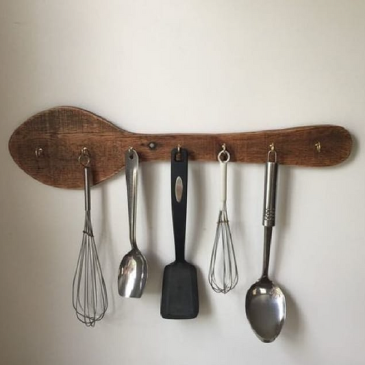 Wall-Mounted Wooden Spoon Utensil Holder – Rustic Kitchen Hanging Rack