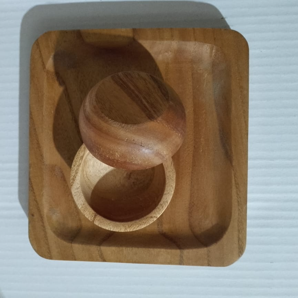 Handcrafted Wooden Tray with 2 Bowls – Rustic Serving Set for Snacks & Condiments