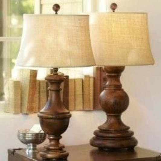 Modern Wooden Lamp Pair