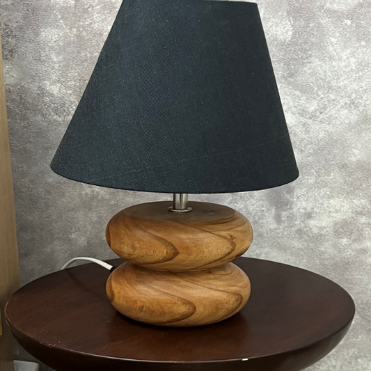 Twin Round Wooden Table Lamp