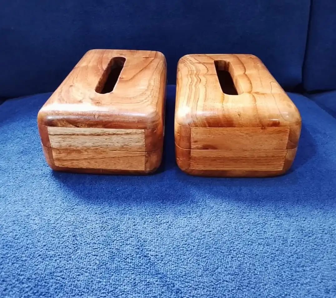Handcrafted Wooden Tissue Box Set - Hinge Lid Design