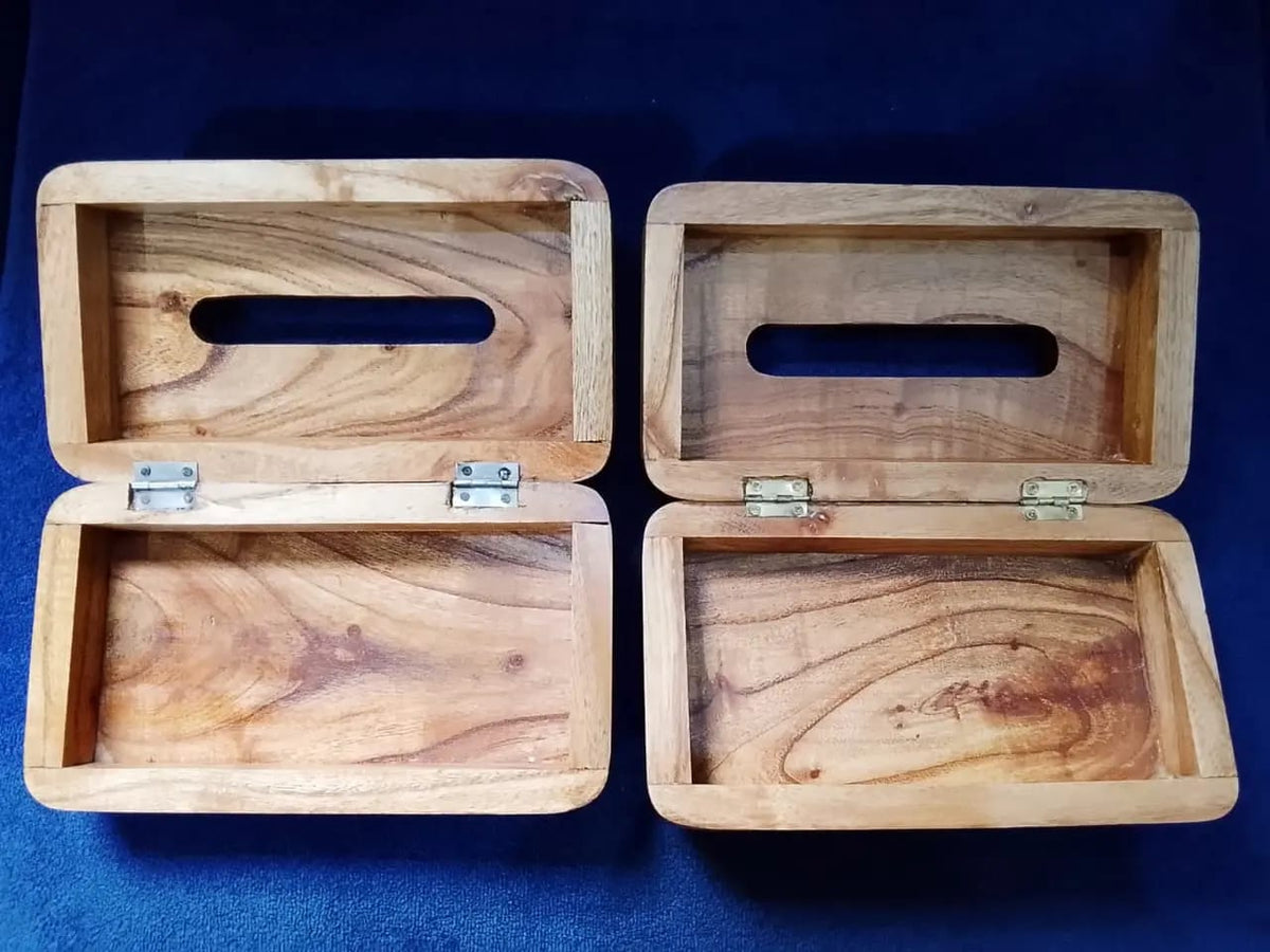 Handcrafted Wooden Tissue Box Set - Hinge Lid Design