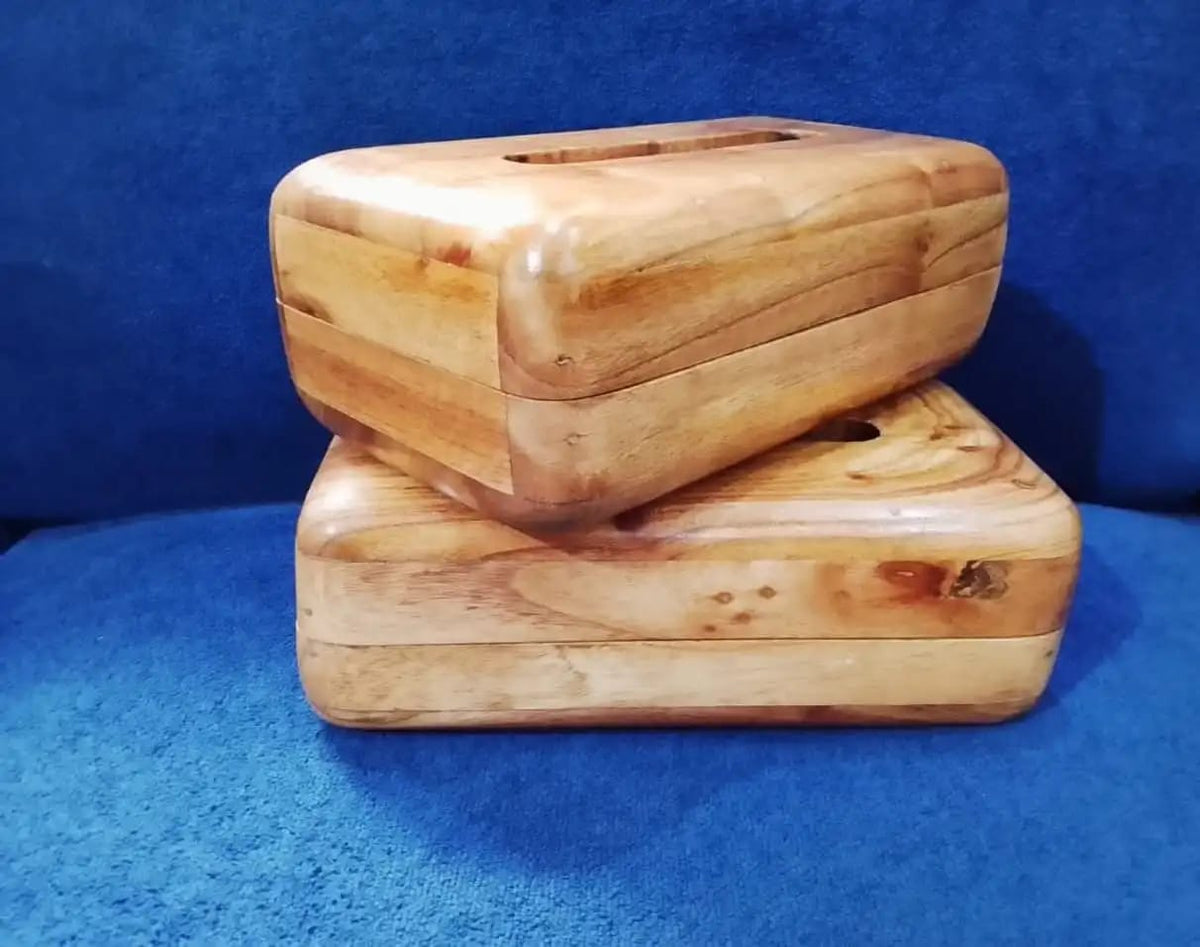 Handcrafted Wooden Tissue Box Set - Hinge Lid Design