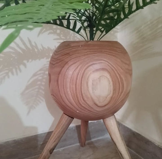 Wooden Standing Planter with Tripod Base – Handmade Elegance
