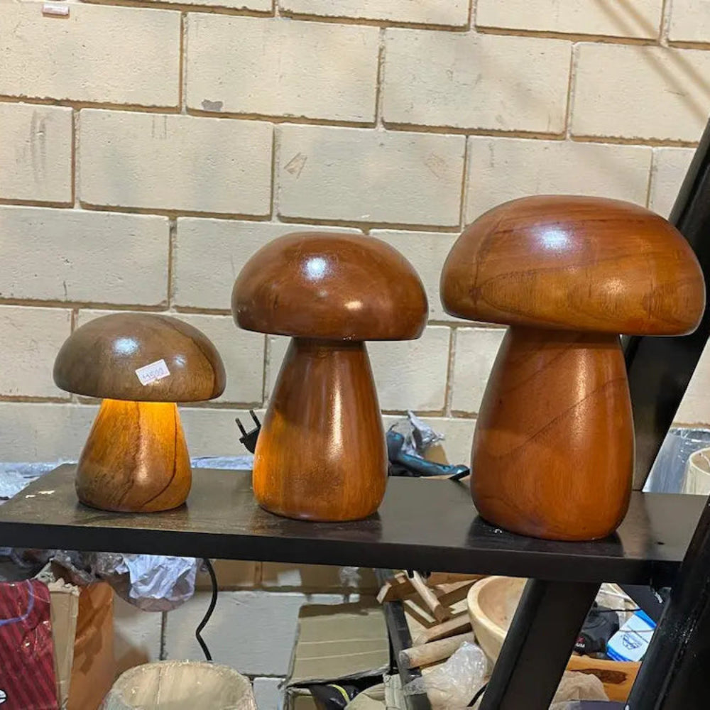 Handcrafted Wooden Mushroom Lamp - Set of 3